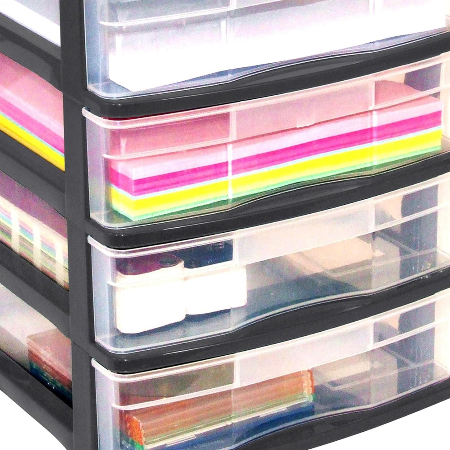 Gracious Living 4 Drawer Desktop & Countertop Organizer w/Organization Lid for Craft Storage, Office Supplies & School Supplies, Black/Clear (2 Pack)