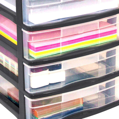 Gracious Living 4 Drawer Desktop & Countertop Organizer w/Organization Lid for Craft Storage, Office Supplies & School Supplies, Black/Clear (2 Pack)