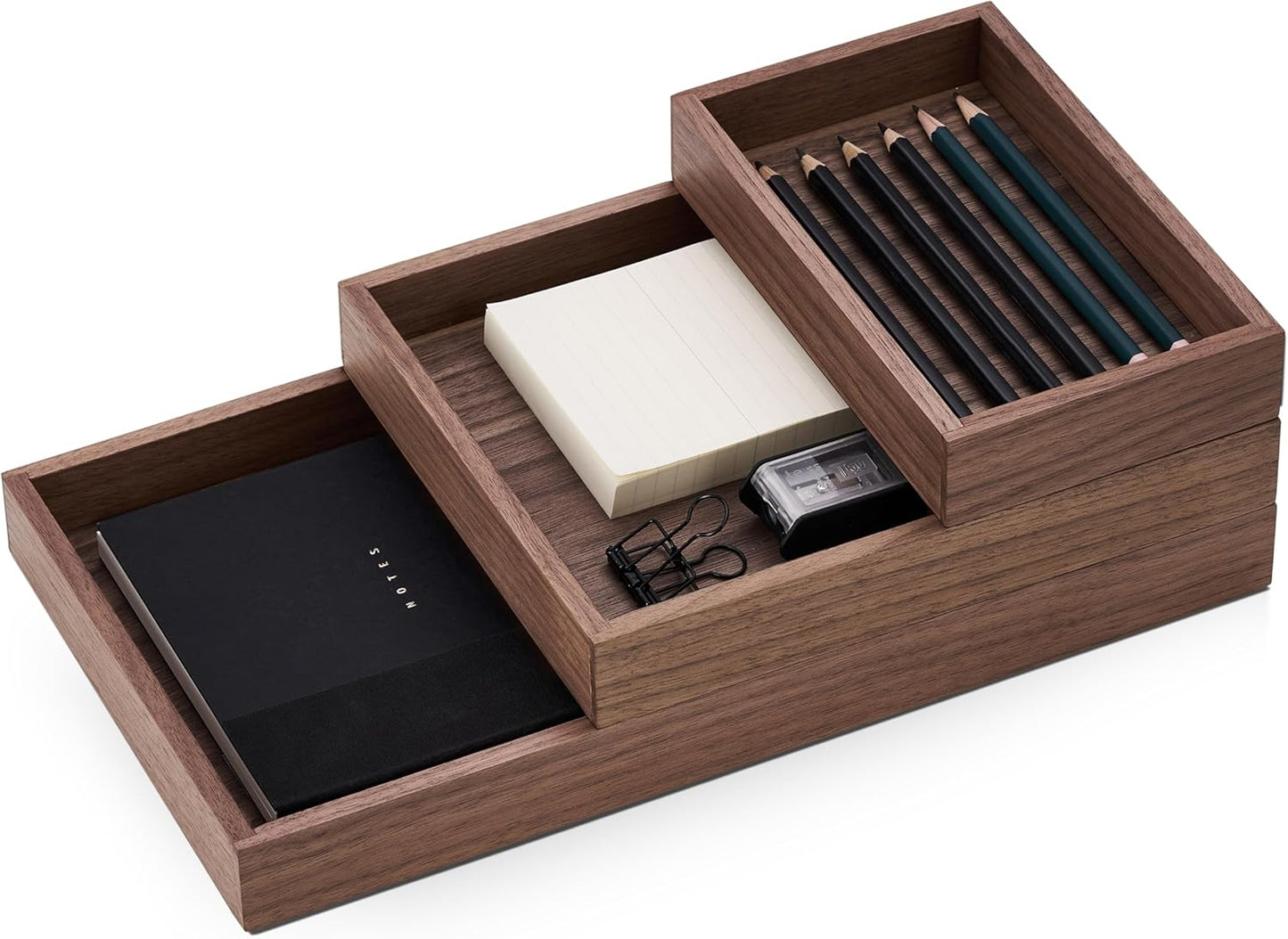OAKYWOOD Valet Tray Bundle – Solid Wood Desk Organizer – Document, Phone & Tablet Tray – Perfect for Office, Home, or School – Black