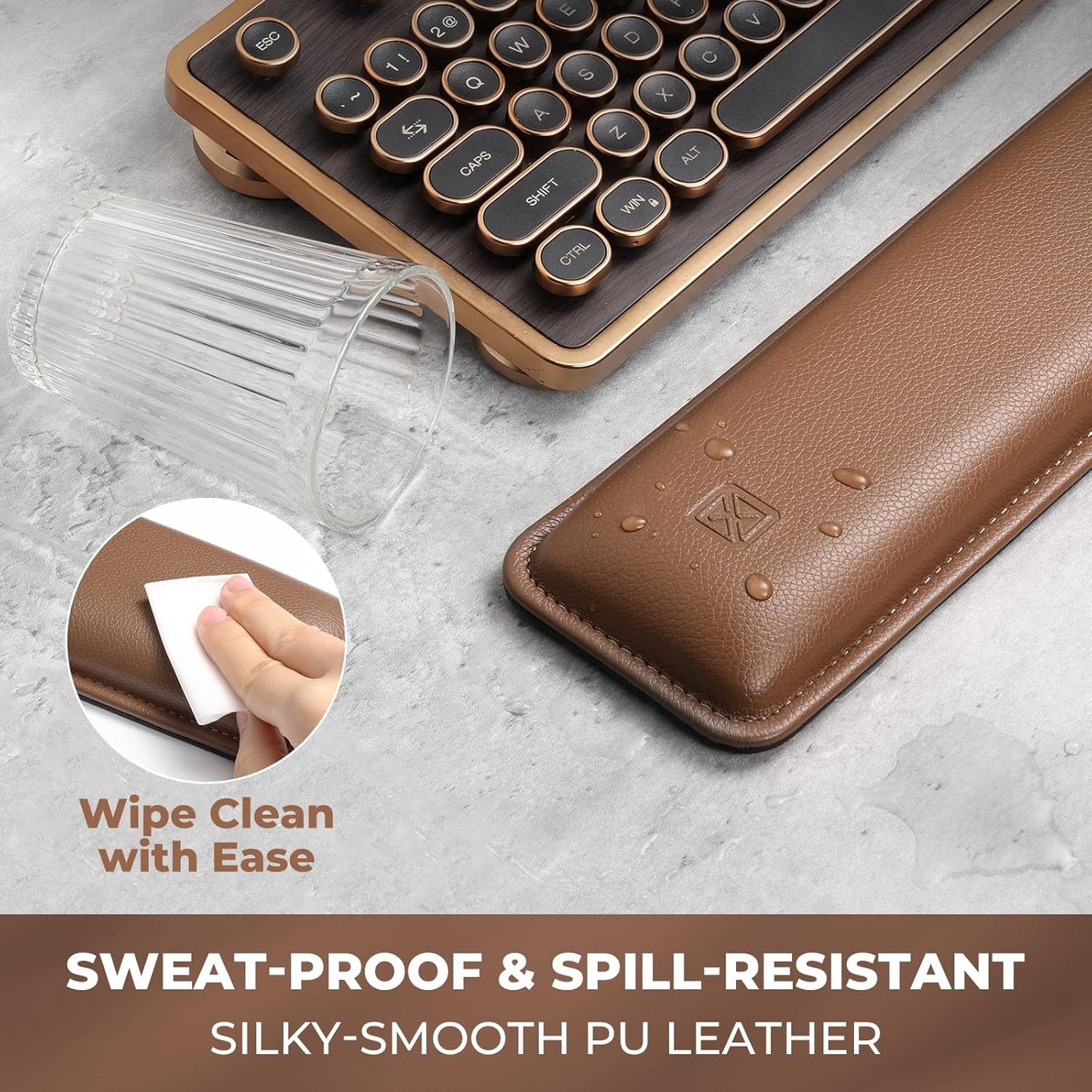 GLENCREAG Ergonomic Keyboard Wrist Rest - PU Leather Cushioned Support for Typing & Gaming, Comfortable Contoured Design for Wrist Pain Relief (Black)