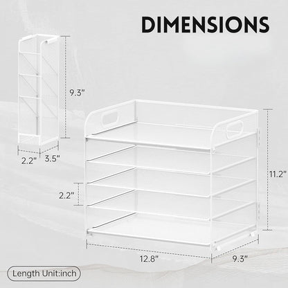 SUPEASY 5 Tier Desk Organizer with Handle & Removable Pen Holders, Mesh Paper/File Organizer for Desk, Paper Letter Tray Organizer for Office Supplies (Black)
