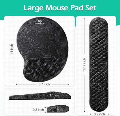 Gimars Elongate Smooth Lycra Fabric Ergonomic Mouse Pad Wrist Support, Gel Memory Foam Cushion Set Keyboard Wrist Rest Support, Pain Relieve for Computer, Laptop, Office, School, Home, Gaming, Black