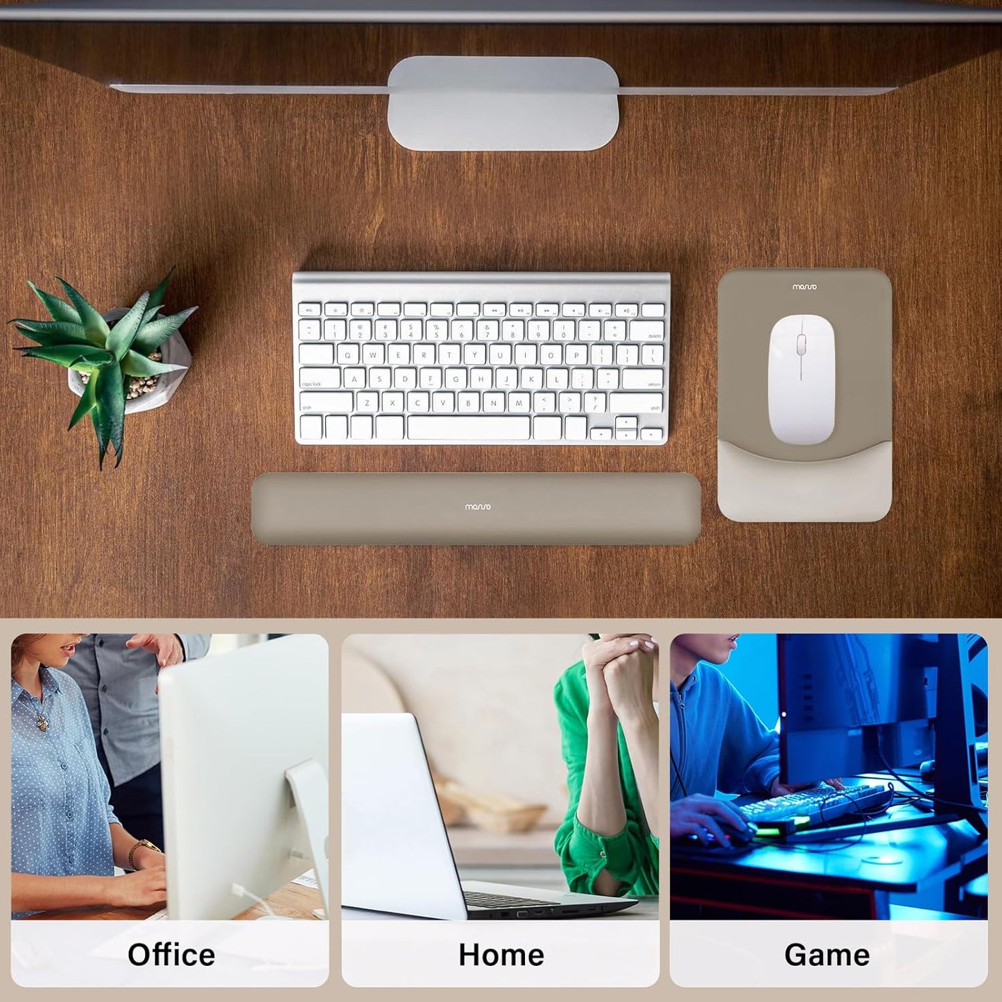 MOSISO Wrist Rest Support for Mouse Pad&Keyboard Set, Rectangular Ergonomic Mousepad Non-Slip Base Home/Office Pain Relief&Easy Typing Pad with Neoprene Cloth&Raised Silicone Lining, Green
