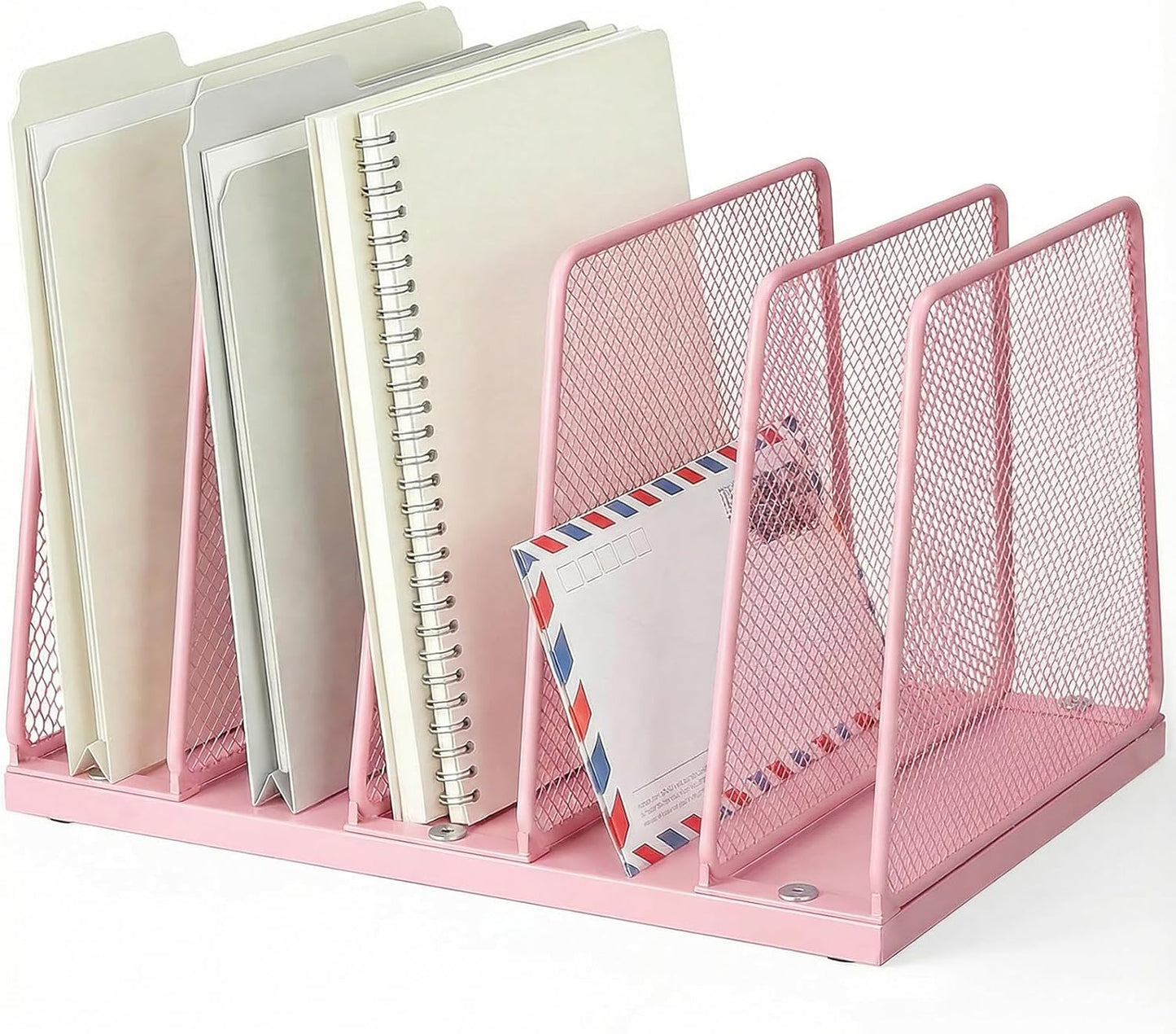 AUPSEN 5-Section Gold File Organizer for Desk, Wood Mesh Desktop File Organizer, File Sorter Storage Rack, Vertical Folder Holder for Files, Magazines, Books (Gold)