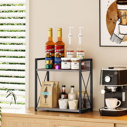 Giikin Countertop Shelf Organizer, 2 Tier Kitchen Spice Rack Organizer for Countertop, Wood Coffee Counter Shelf Organizer for Home (Bamboo, S)
