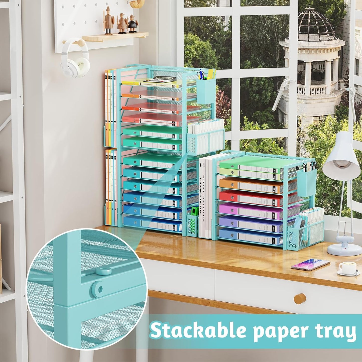 Simple Trending 6 Tier Desk File Organizer, Paper Letter Tray Organizer with File Holder and Pen Container, Black