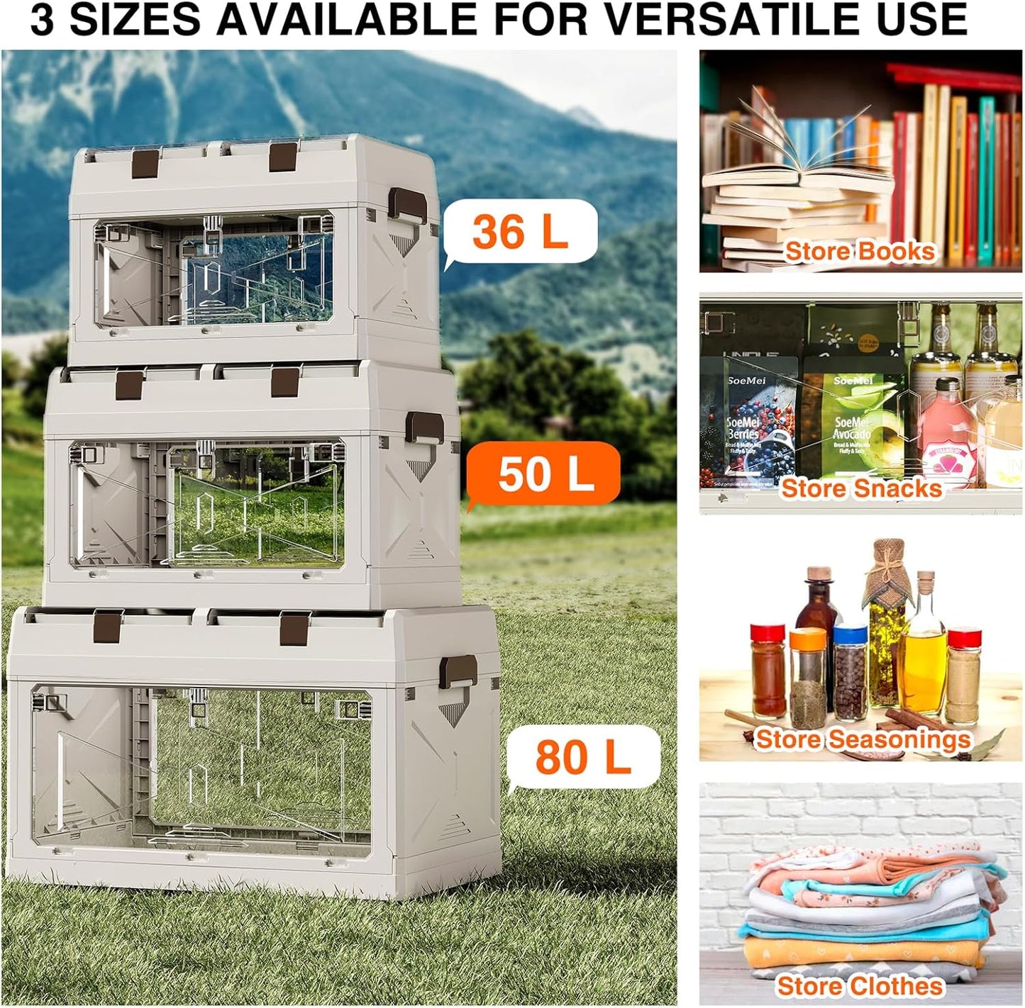 HYBRIDEAS 3-Pack Clear Stackable Storage Bins with Lids Magnetic Doors Open Front Foldable Folding Plastic Craft Containers Large Closet Organizers Box for Bedrooms Living Rooms Study Kids' Toys 24 QT