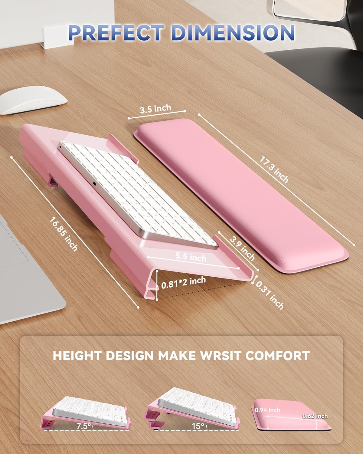 Laborio Computer Keyboard Stand for Desktop, 2-Level Height Adjustment Keyboard Wrist Rest, Non-Slip Key Board Riser Pad for Office, Gaming, and Home Desks