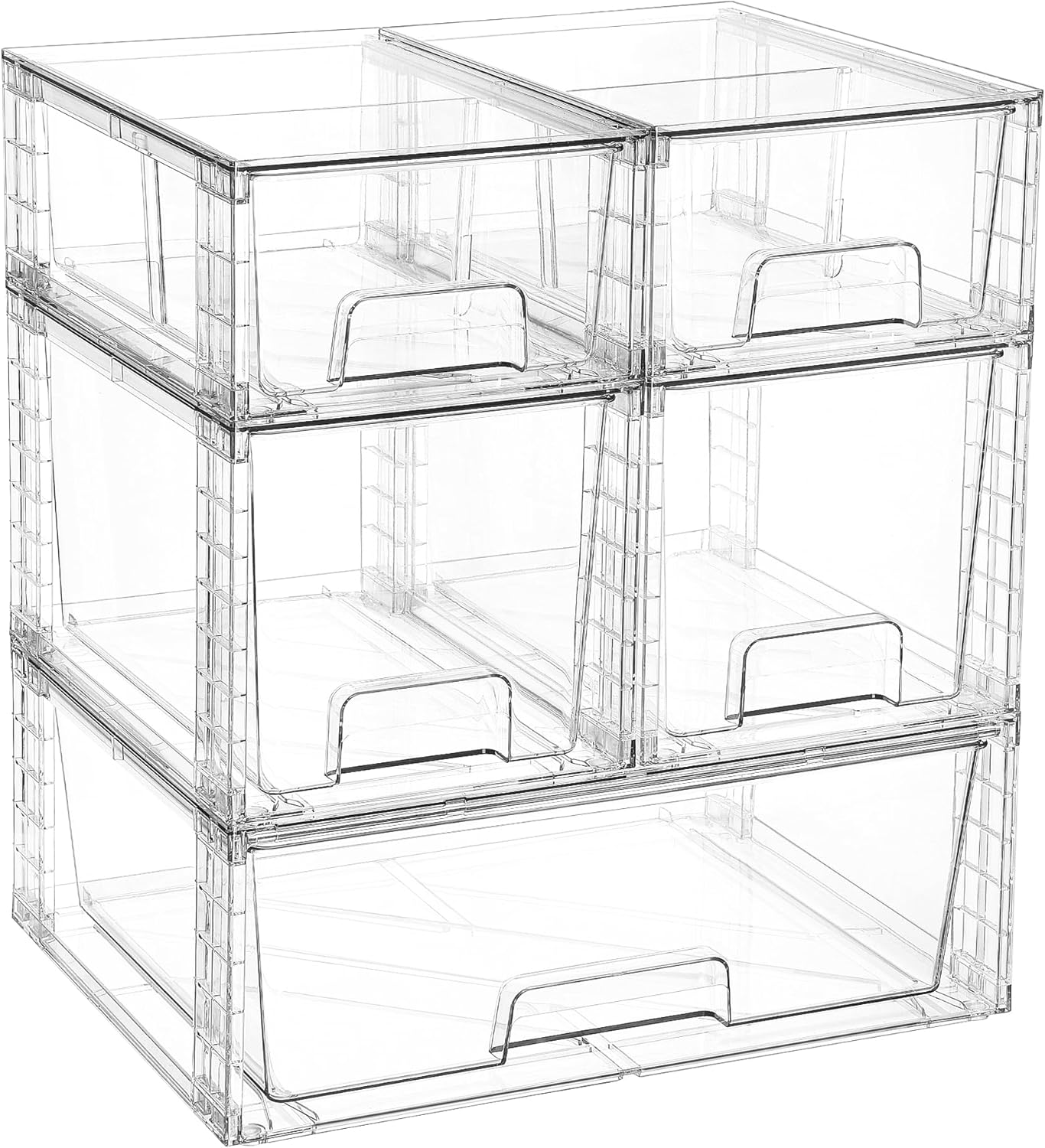 Vtopmart 3 Pack Stackable Storage Drawers, Easily Assemble Acrylic Bathroom Undersink Organizers,Clear Plastic Storage Bins for Closet,Cabinet,Pantry,Medicine Organization