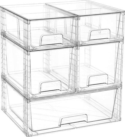 Vtopmart 3 Pack Stackable Storage Drawers, Easily Assemble Acrylic Bathroom Undersink Organizers,Clear Plastic Storage Bins for Closet,Cabinet,Pantry,Medicine Organization