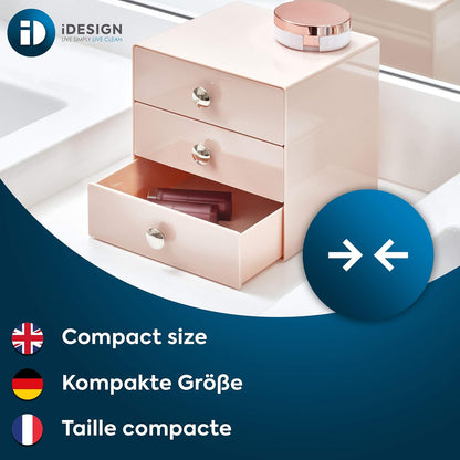 iDesign 3-Drawer Plastic Vanity Organizer, Compact Storage Organization Drawers Set for Cosmetics, Dental Supplies, Hair Care, Bathroom, Dorm, Desk, Countertop, Office, 6.5" x 6.5" x 6.5", White