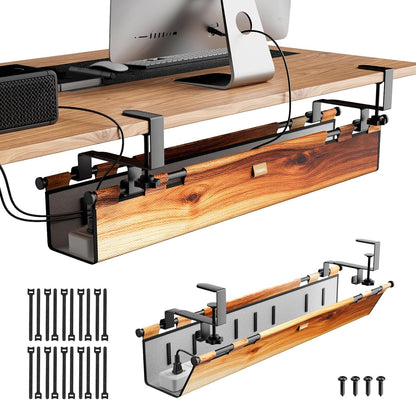 Cable Management Tray Under Desk, 38" No Drill Cable Organizer with Clamp/Screw Mount,Wire Cord Organizer for Table, Cable Tray for Office, Home