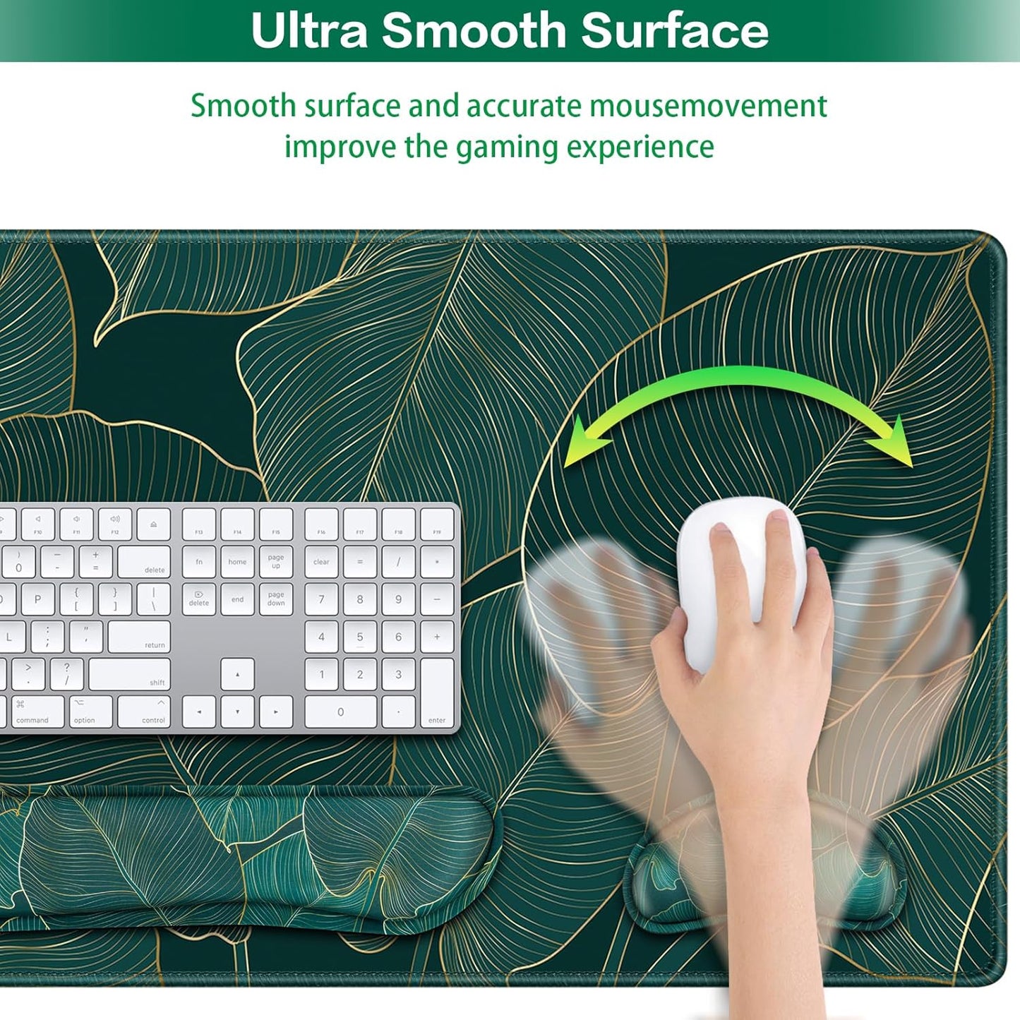 Desk Mat, Large Gaming Mouse Pad with Wrist Rest, 4in1 XXL Mousepad+Keyboard Wrist Rest+Mouse Pad Wrist Support+Cup Coaster Set Ergonomic Floral Computer Desk Arm Wrist for Decor Home Office Women
