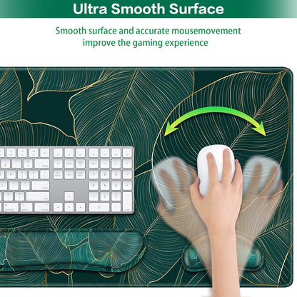 Desk Mat, Large Gaming Mouse Pad with Wrist Rest, 4in1 XXL Mousepad+Keyboard Wrist Rest+Mouse Pad Wrist Support+Cup Coaster Set Ergonomic Floral Computer Desk Arm Wrist for Decor Home Office Women