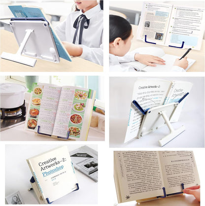Lemical Desktop Sturdy Bookstand for Cookbook Adjustable Book Holder Reading Portable Folding Multipurpose Book Music Sheet Stand Holder with Detachable Tray-Page Paper Clips