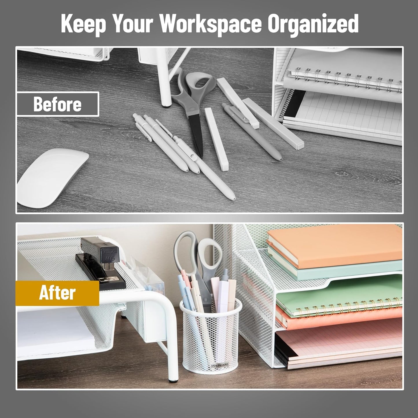 Mind Reader Pen and Accessories Holder, Desktop Organizer, Office, Metal Mesh, 3.5"L x 3.5"W x 3.75"H, Set of 3, Black