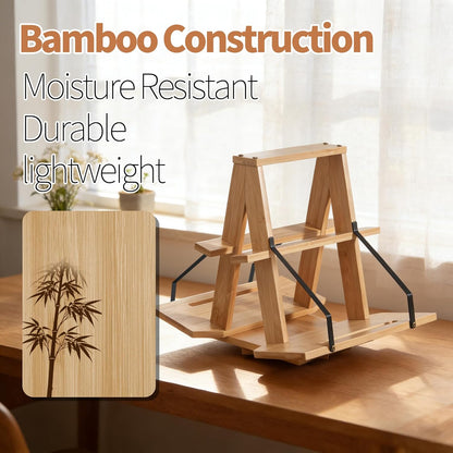 THOUSANDSUNNY Bamboo Medical Coding Book Stands, Two-Sided Rotating Books Holder for Reading in Desktop for Large Book and Bible Thick Books