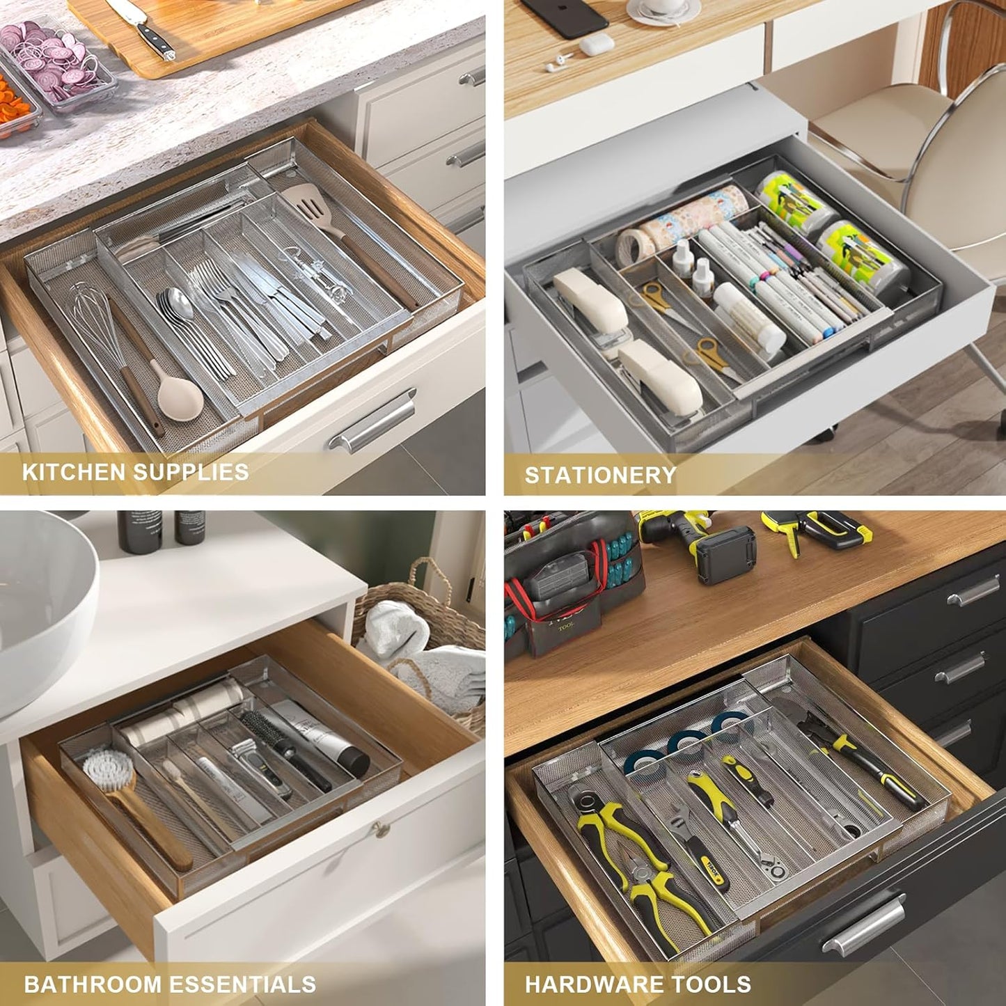 Sedegn Silverware Organizer Metal Mesh, Small Drawer Organizer, Utensil Cutlery Tray for kitchen drawers, Flatware Organizer with 5 Compartment, Black(9.3"*12.6")