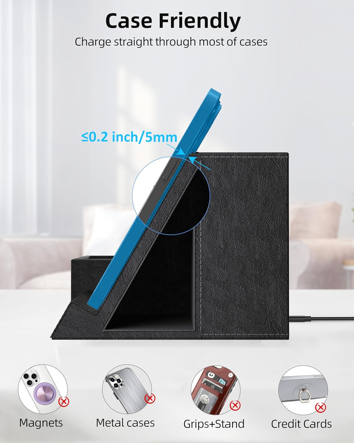 Wireless Charger with Desk Organizer, Pen Pencil Holder, Multifunctional Desktop Organizer, Office Supplies and Desk Accessories Organizer with 3 Compartments and 1 Phone Stand