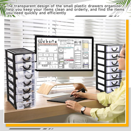 Thyle 2 Pcs Plastic Drawers Organizer Mini Organizer Stackable Plastic Clear Drawer Storage Box Containers Storage Units for Desktop Classroom Craft 6.7 x 4.9 x 13.4 inches(Purple)