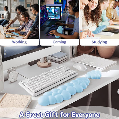 Sushret Cloud Wrist Rest Keyboard, Cloud Keyboard Wrist Pad Set with PU Leather Memory Foam, Cute Arm Rest for Palm Support, PC/Gaming Desk Accessories/Office Setup/Computer Hand Cushion - White