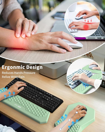 Ergonomic Mouse Pad and Keyboard Wrist Rest Support Set, Massage Design Mousepad for Carpal Tunnel Pain Relief, Memory Foam, Non-Slip PU Base for Computer Desk, Baby Blue