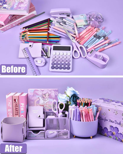 LXEVIHK 21Pcs Pink Desk Organizers and Accessories With Mesh Desk Organizer and 360°Rotating Pen Holder and a Lot of Office Pink Office Supplies Beautifully Presented in a Gift Box