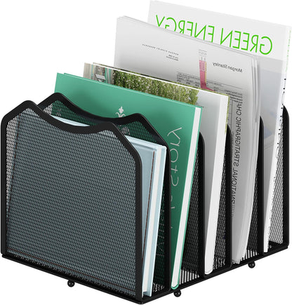 Simple Trending Mesh Desktop File Sorter Organizer, 5-Section Bookshelf for Desk Home Office, Black