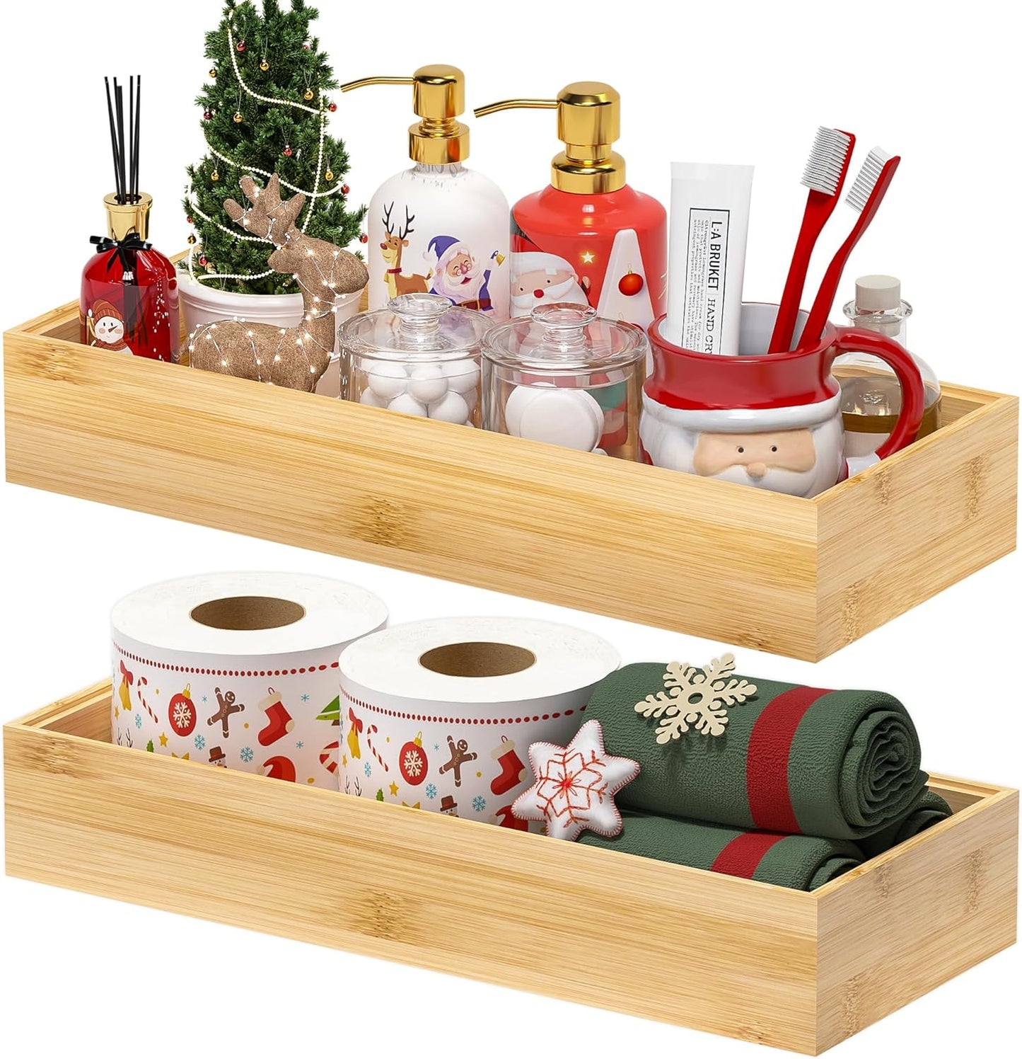 Kitchen Drawer Organizer Bins, Stackable Bamboo Drawer Organizer for Silverware, Flatware, Coffee Pod Organizer K Cup Holder for Countertop, 2 Pcs Coffee Station Organizer 12" x 6" x 2.5"