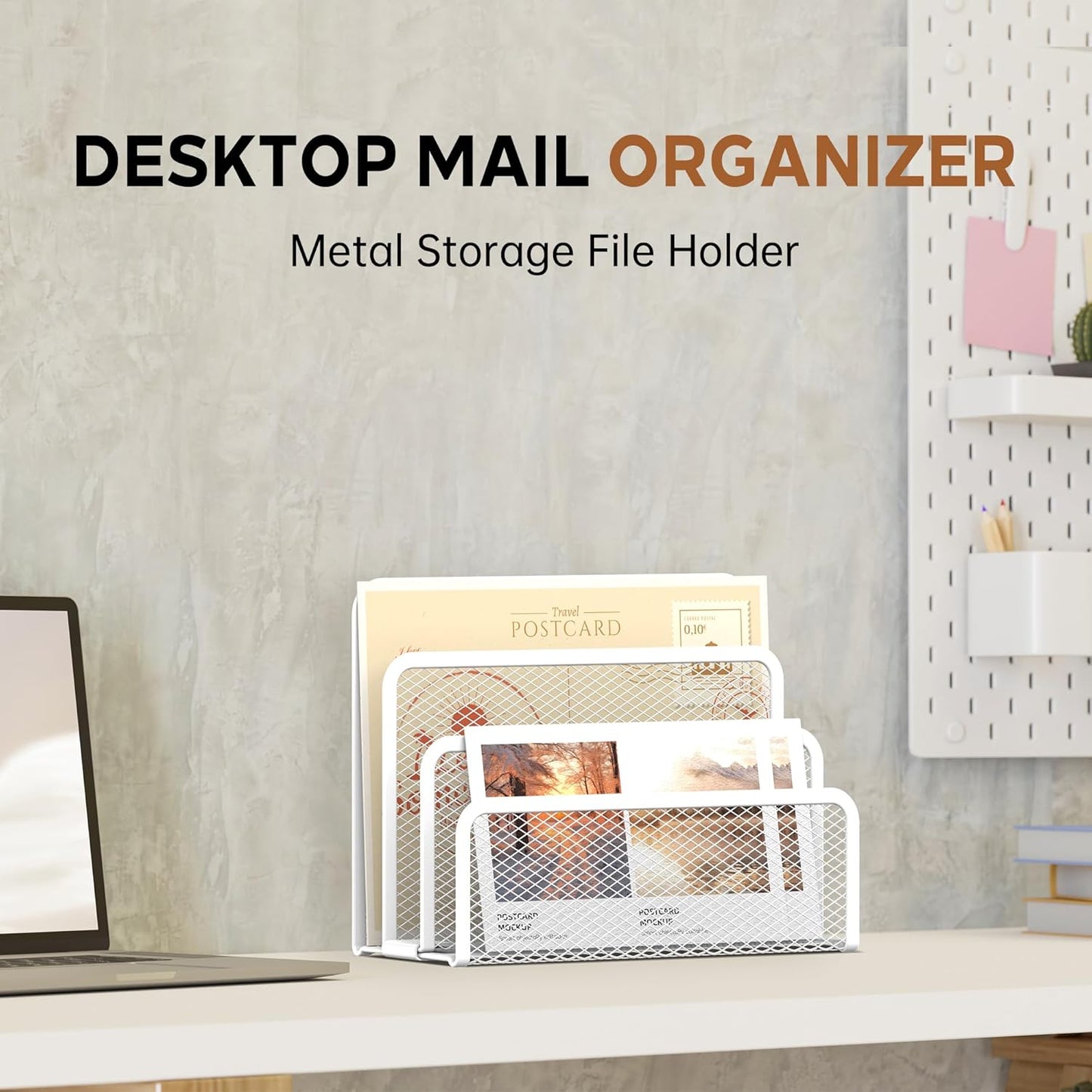 SUPEASY Mail Organizer for Desk, Mesh Metal Mail Holder Countertop with 3-Slot, Letter Sorter File Holder, Office Envelope Organizer for Mails (Black)