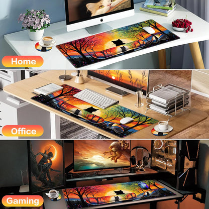 Desk Mat, Large Gaming Mouse Pad with Wrist Rest, 4in1 XXL Mousepad+Keyboard Wrist Rest+Mouse Pad Wrist Support+Cup Coaster Set Ergonomic Floral Computer Desk Arm Wrist for Decor Home Office Women
