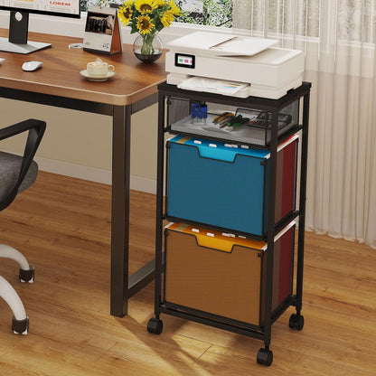 Sbanmao Rolling File Cart with 2 Storage Drawers, Mobile File Cabinet with Wheels, Hanging File Folder Organizer, Under Desk Storage, Printer Stand Utility Cart Filing Cabinet for Home Office,Black