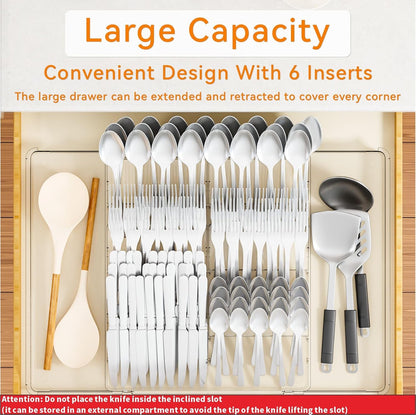 Yieach Clear Expandable Silverware Drawer Organizer - Adjust From 11'' to 22'' - Knife,Cutlery,Spoons and Forks Organizer,Large 8 Grid Flatware,Silverware Tray,Utensil Organizer for Kitchen Drawers
