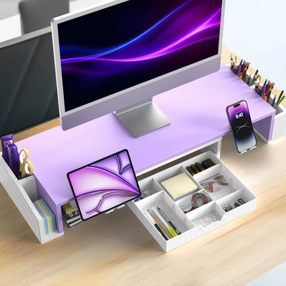 Simple Houseware Desk Dual Monitor Stand Riser with Drawer, Black