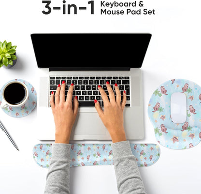 Ergonomic Keyboard Mouse Pad Wrist Rest Support Set for Laptop/Computer/Desktop,Memory Foam Hand Rest Wrist Cushion for Gaming/Office,Lightweight Comfortable & Pain Relief (Flowers)