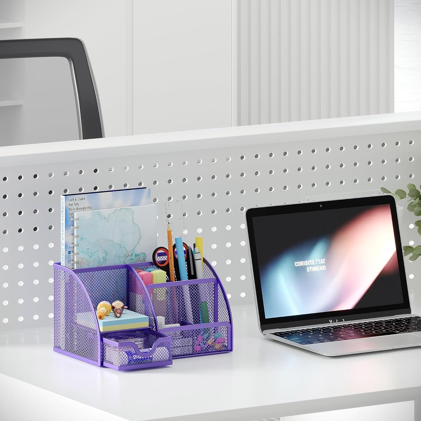 EasyPAG Mesh Desk Organizer with Drawer Multi-functional Pen Holder Stationery Organizer for Office School Supplies 6 Compartments Dorm Organizers and Storage for Desk, Black