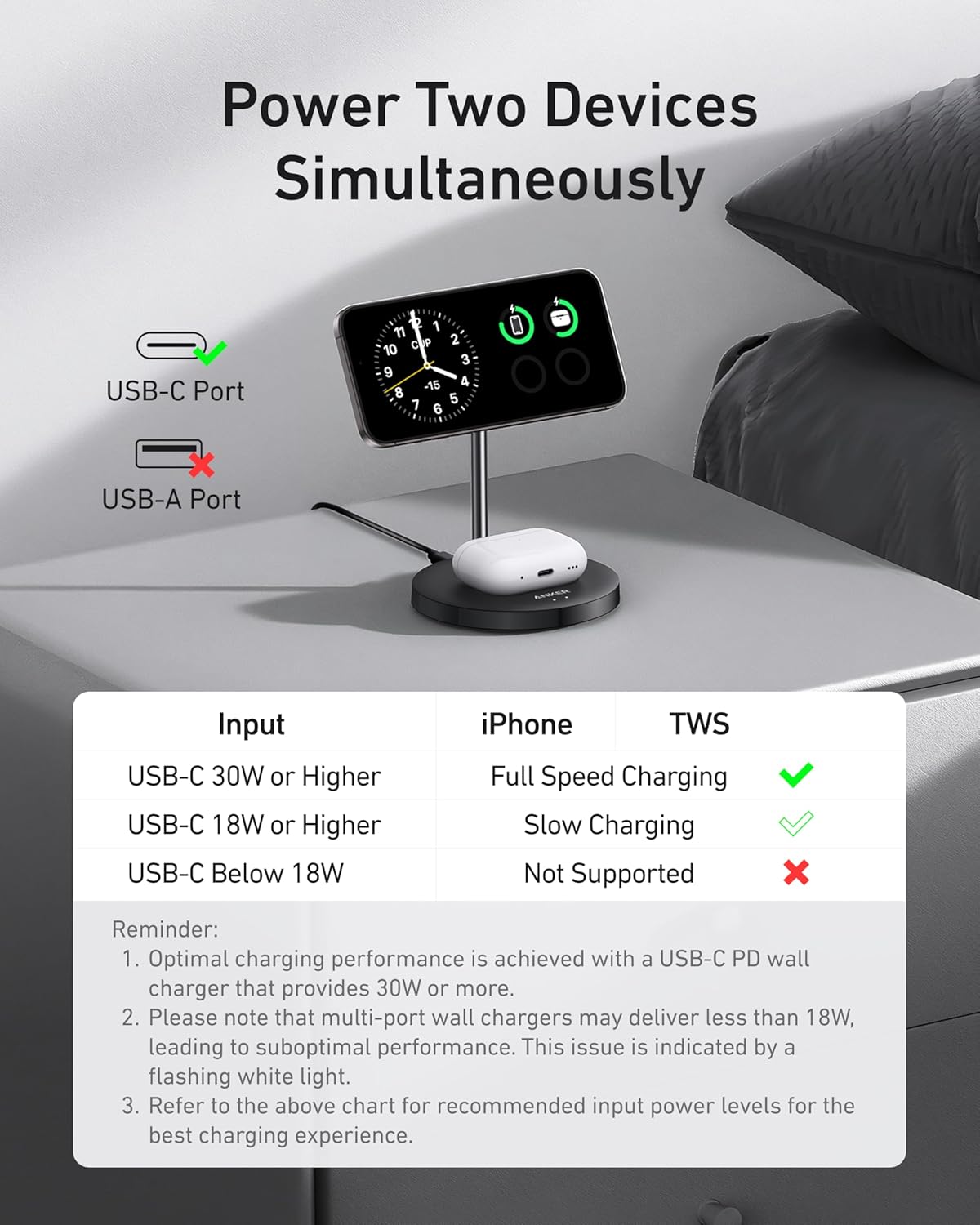 Anker MagSafe Compatible MagGo Charger Stand, iPhone 17 Wireless Charger, 2-in-1 Charging Station, Qi2 Certified 15W Fast Charging, for iPhone 17/16/15/14/13/12, AirPods Pro (Black, No Adapter)