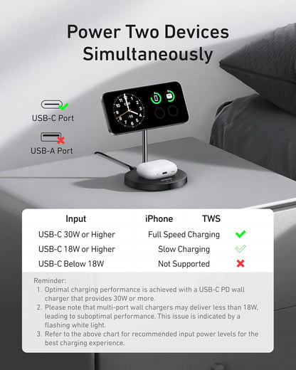 Anker MagSafe Compatible MagGo Charger Stand, iPhone 17 Wireless Charger, 2-in-1 Charging Station, Qi2 Certified 15W Fast Charging, for iPhone 17/16/15/14/13/12, AirPods Pro (Black, No Adapter)