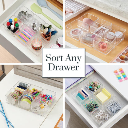 STORi SimpleSort 6-Piece Stackable Clear Drawer Organizer Set | 12" x 3" x 2" Rectangle Trays | Narrow Makeup Vanity Storage Bins and Office Desk Drawer Dividers | Made in USA
