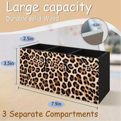Trendy Funny Leopard Pen Pencil Holder Organizer for Desk, Cheetah Room Decor, Preppy Girly Y2k Aesthetic Cheetah Wooden Box Block Sign for Home Office Tabletop Decor