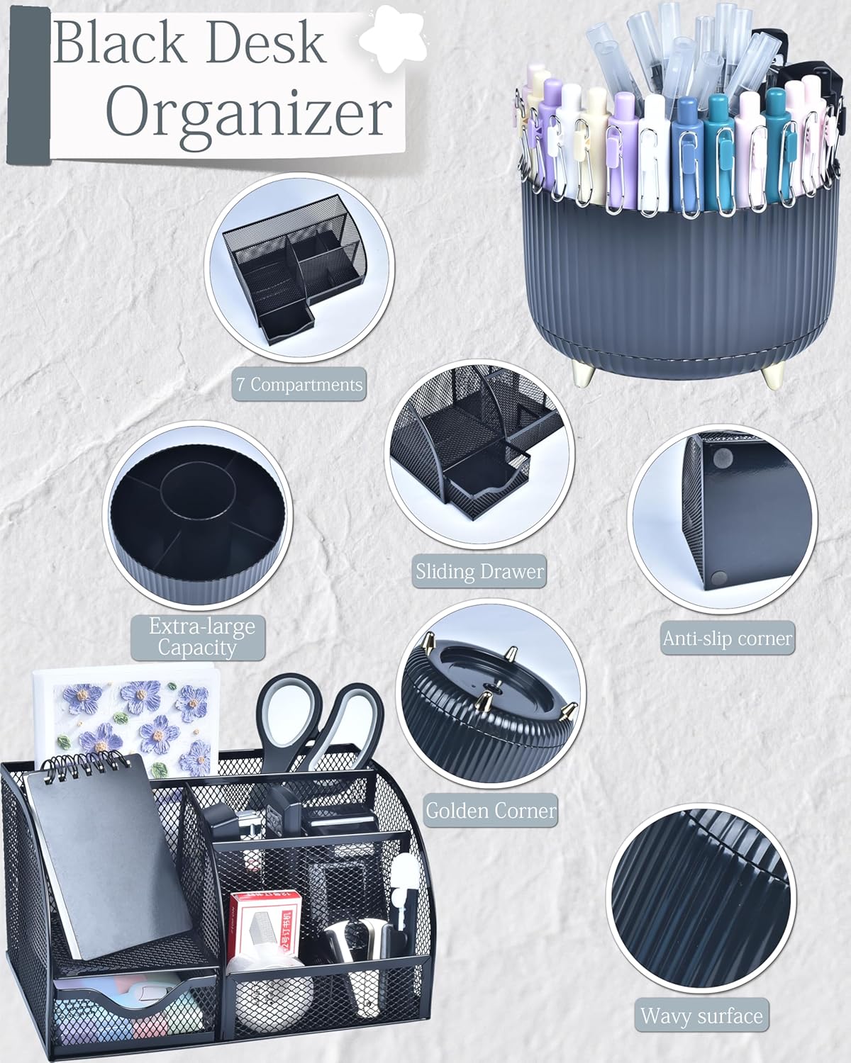 Purple Desk Accessories and Organizers with Desk Organizer and 360°Rotating Pen Holder stapler Pen and a Lot of Office Purple Office Supplies Beautifully Presented in a Gift Box