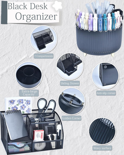 Purple Desk Accessories and Organizers with Desk Organizer and 360°Rotating Pen Holder stapler Pen and a Lot of Office Purple Office Supplies Beautifully Presented in a Gift Box