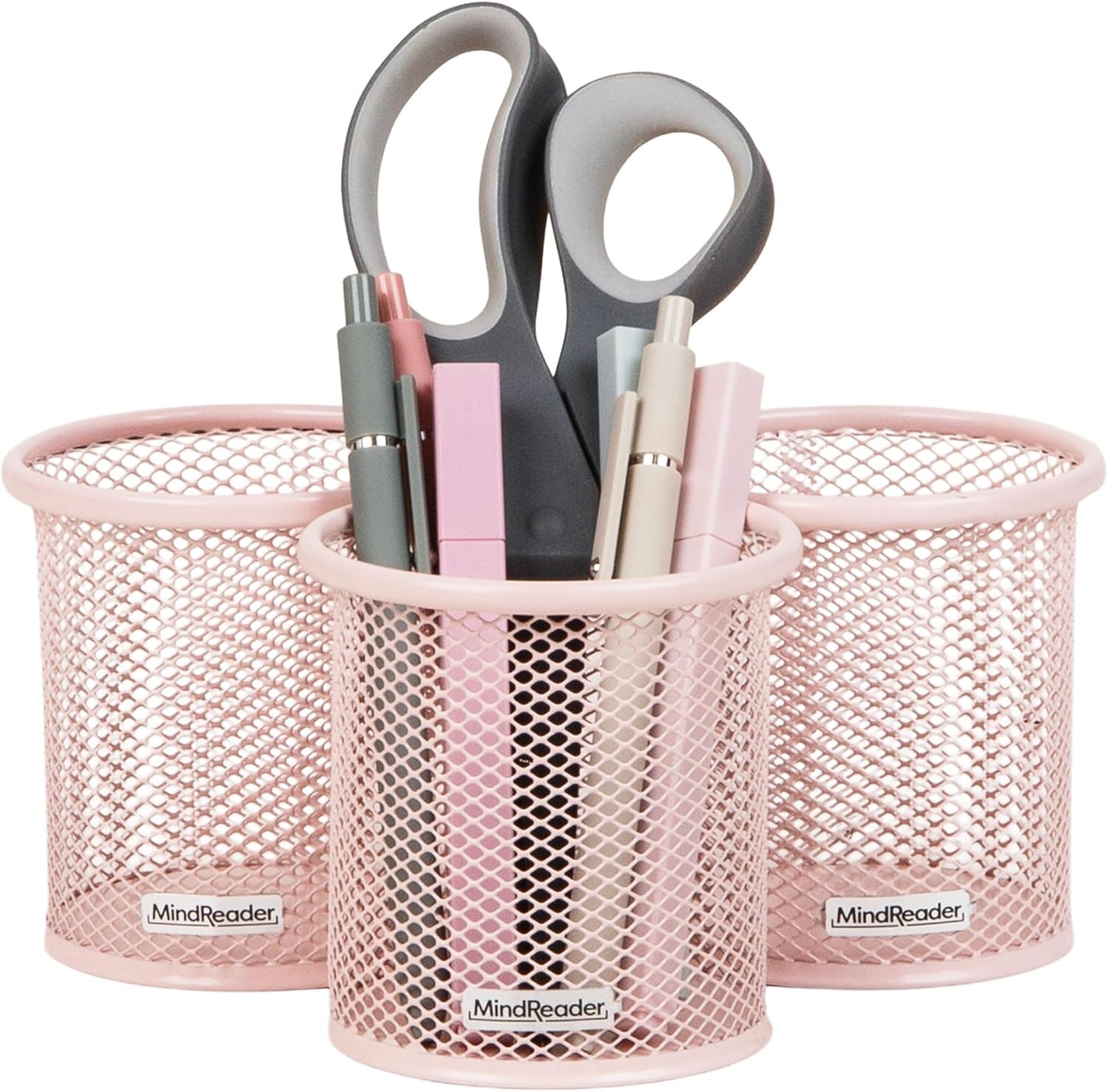 Mind Reader Pen and Accessories Holder, Desktop Organizer, Office, Metal Mesh, 3.5"L x 3.5"W x 3.75"H, Set of 3, Black