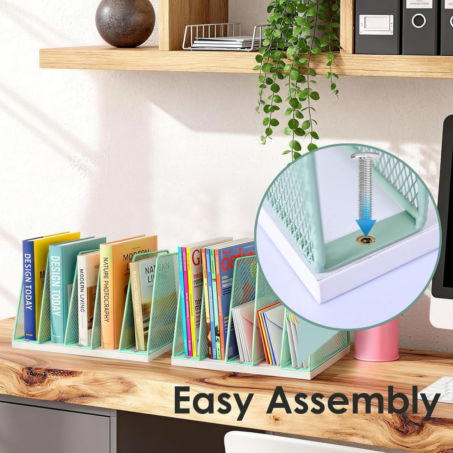 AUPSEN 5-Section Gold File Organizer for Desk, Wood Mesh Desktop File Organizer, File Sorter Storage Rack, Vertical Folder Holder for Files, Magazines, Books (Gold)