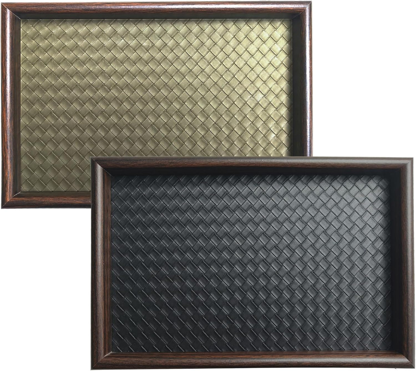 11.8x7.9 Desk Organizer Tray Wooden Storage with Leather Base, Versatile Tray Table for Nightstand Entryway Vanity Desktop(Black+Green)