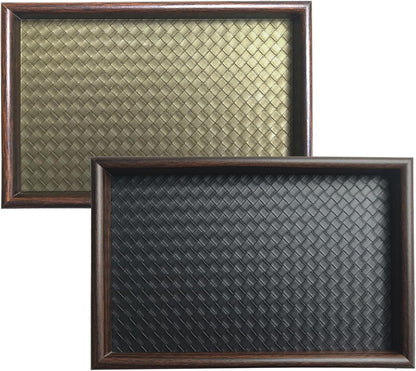 11.8x7.9 Desk Organizer Tray Wooden Storage with Leather Base, Versatile Tray Table for Nightstand Entryway Vanity Desktop(Black+Green)