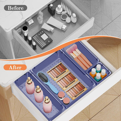 SpaceHacks 25 PCS Plastic Drawer Organizer Set, 4-Size Versatile Organizer Tool Trays & storage Bins for Makeup, Jewelry, and Gadgets in Bathroom, Bedroom and Office,Clear Black
