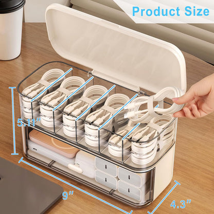 RayHenry 2 PCS Stackable Cable Organizer Storage Box, Desktop Cord Management Box for Chargers, Jewelry, Hair Ties, Cables, Desk Organizer with Drawer
