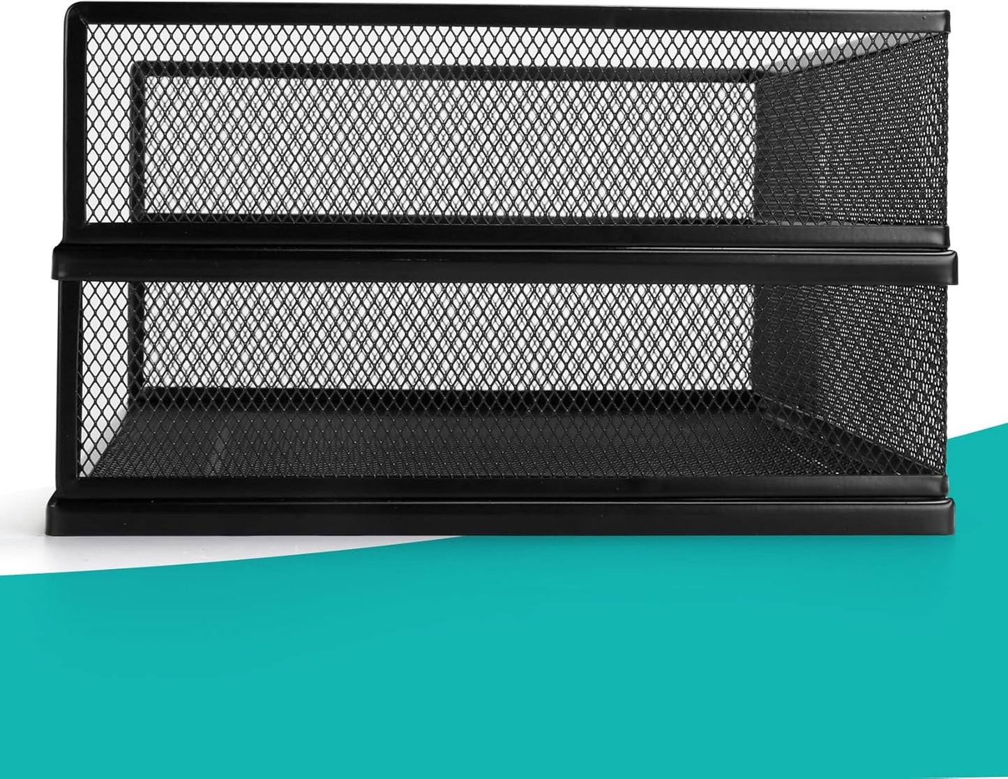 Wire Mesh Letter Trays Paper Tray Desk File Organizer, 2 Pack Stackable Metal Front-Load Documents Tray for Office Supplies File (Lengthways)