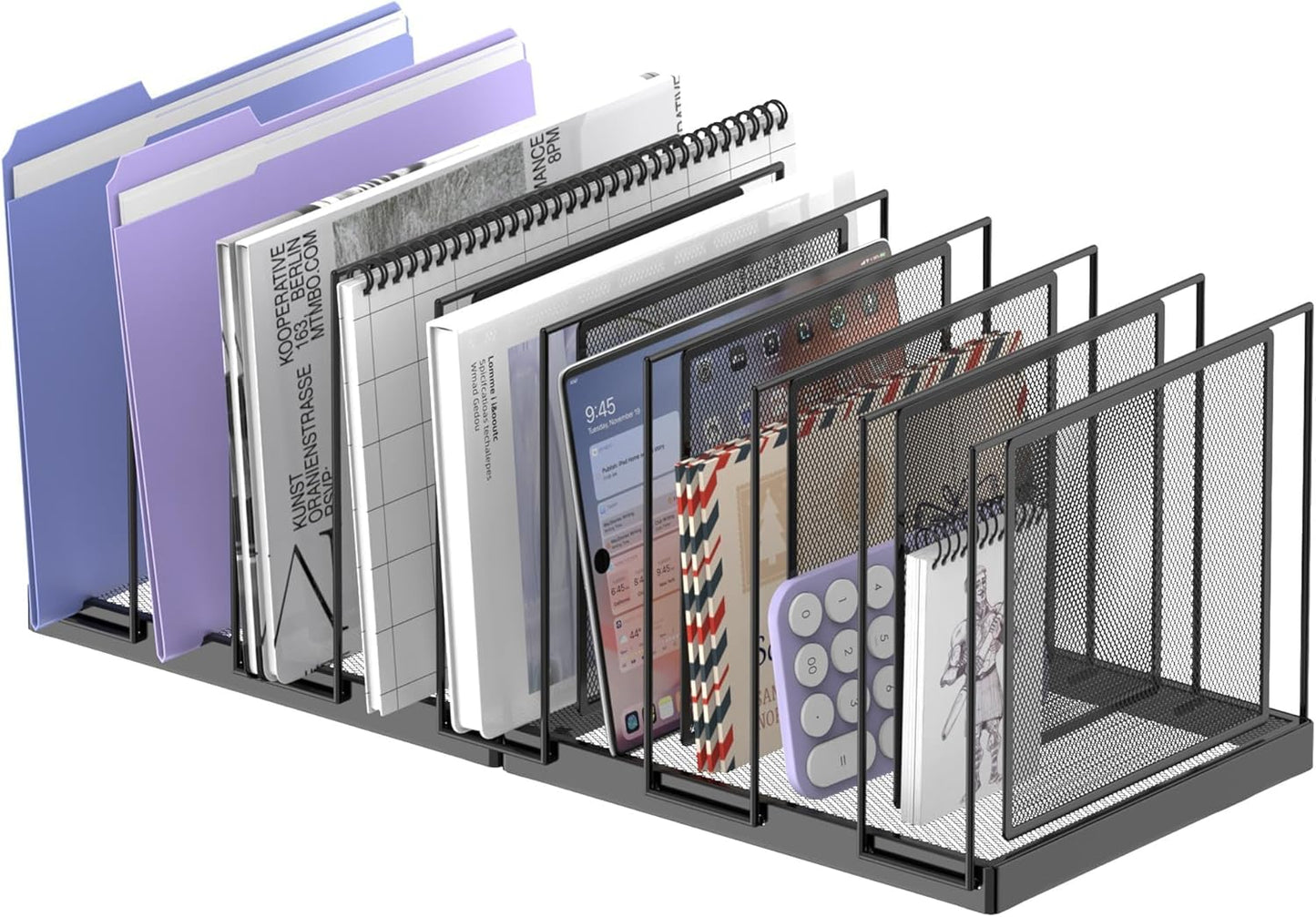File Organizer for Desk, 5-Section Vertical File Sorter, Paper Holder Organizer Standing Metal File Folder for Office Home Classroom, Black